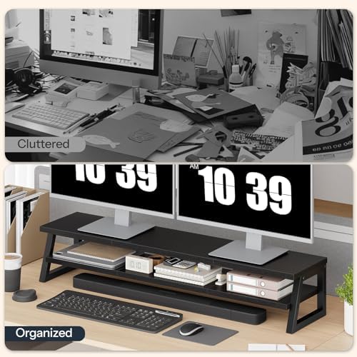 HOOBRO 2-Tier Dual Monitor Stand Riser, 39 Inch Large Computer Monitor Stand for 2 Monitors, Computer Monitor Riser, Des