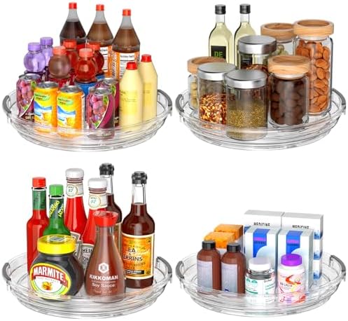 INCOSTAR 4 Pack Lazy Susan, 9 Inch Clear Turntable for Kitchen Cabinet