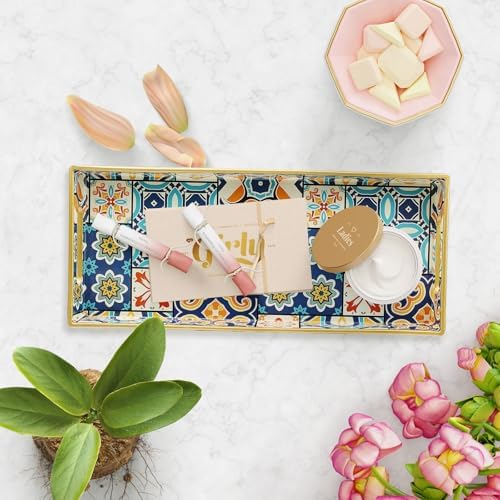 Bathroom Vanity Tray for Countertop, Small Plastic Toilet Tank Tray Versatile Storage & Organization Tray for Makeup, Pe