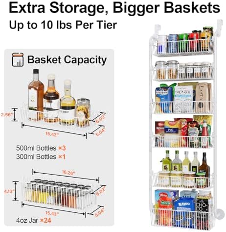 Delamu Large Over the Door Pantry Organizer, 6-Tier Metal Pantry Door Organization and Storage for Easy Install, Hanging
