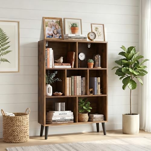 7 Cube Storage Organizer Shelf，Open Cube Bookshelf with Legs
