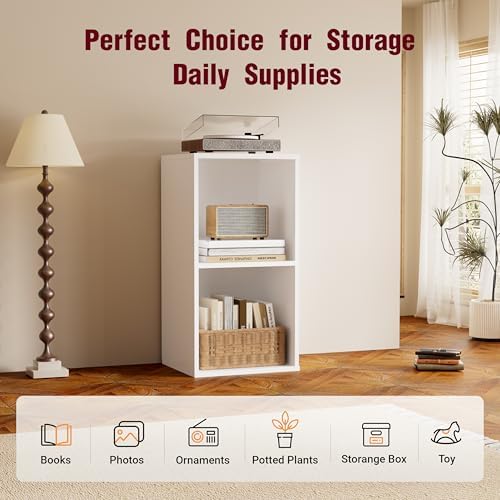 Book Shelf, Wooden Cube Storage Organizer with 11" Open Cubes, Stackable Modular Bookcase for Room Divider Storage, 2 Ti