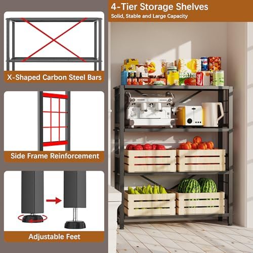 GIOTORENT 4-Wire Heavy-Duty Shelf, Standing Storage Shelves, Metal Shelving Unit Pantry Rack, 1200LB Load Capacity, for 