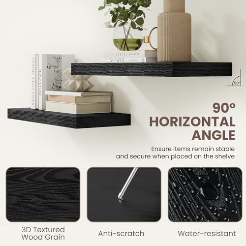 72 Inch Floating Shelves for Wall Set of 1,9.3" Deep Wall Shelves,Rustic Wood Wall Mounted Book Shelves with Invisible B