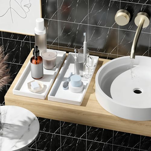 BBK Large Silicone Bathroom Vanity Tray Set, 11.8 in, Black+White, Non-Slip, Ideal for Countertop Organization, Soap Dis