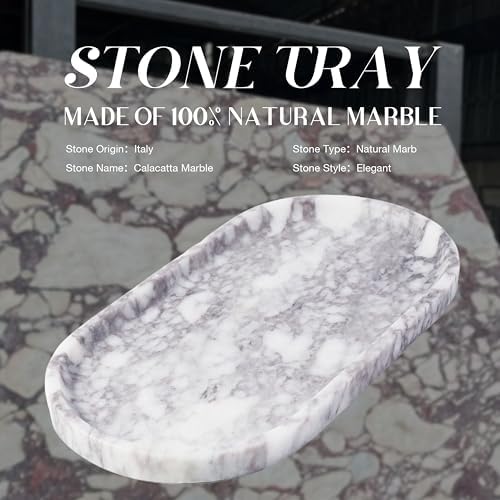 Koville Real Luxurious Marble Vanity Tray, 12"x6" Calacatta Viola Marble Catchall Tray for Bathroom, Natural Stone Perfu