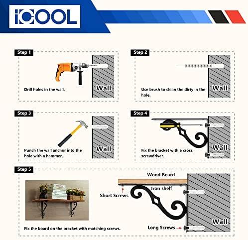Decorative Shelf Bracket 10 Inch with Screws, Powder-Coated Steel, 6 Pack