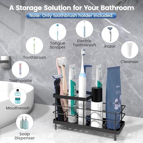 Luxspire Toothbrush Holders for Bathroom, Stainless Steel, 6 Slots, Black
