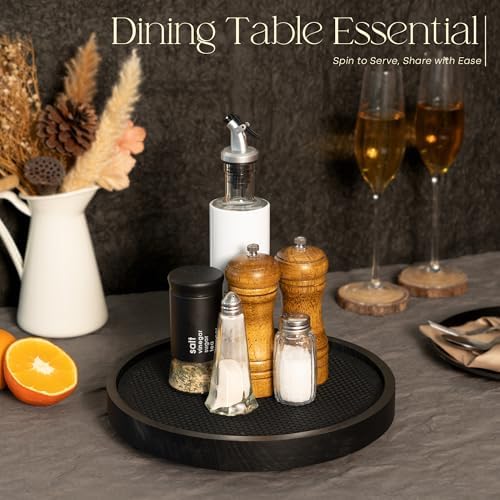 EOSAHR Wooden Lazy Susan Turntable, Non-Skid Rotating Tray Organizer, Black