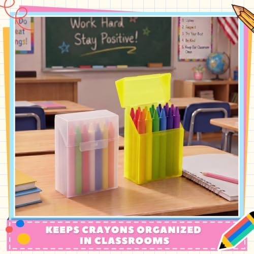 Clabby 2 Pcs Clear Plastic Crayon Boxes Hold 24 Count, Yellow,Clear