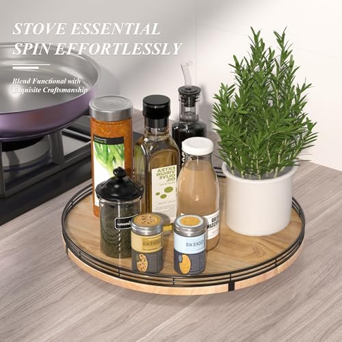 AMH 16-Inch Farmhouse Oak Lazy Susan Organizer for Table and Cabinet