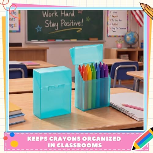 Clabby 4 Pcs Clear Plastic Crayon Boxes Hold 24 Count, Teal