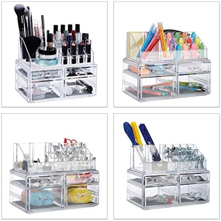 Relaxdays Cosmetic Organiser with 4 Drawers, Makeup Kit for Lipstick, Nail Polish, Acrylic Jewellery Stand, H x W x D: a