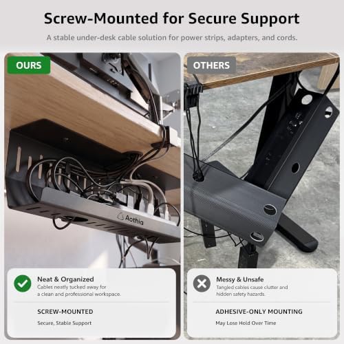 Aothia Under Desk Cable Management Tray (16.5 in, Metal, Black)