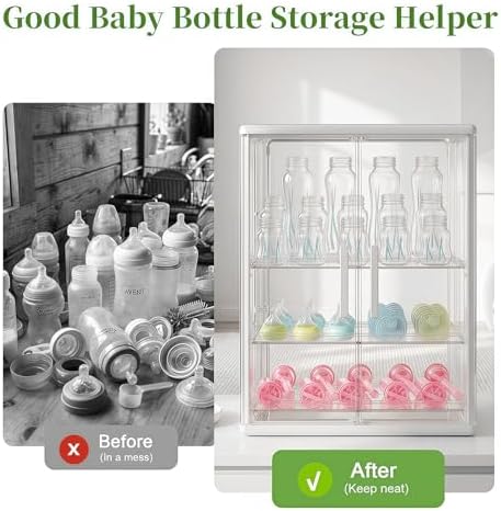 Reinforced Baby Bottle Organizer 3 Tier Baby Bottle Storage Organizer Clear Bottles Station for Countertop Double Magnet