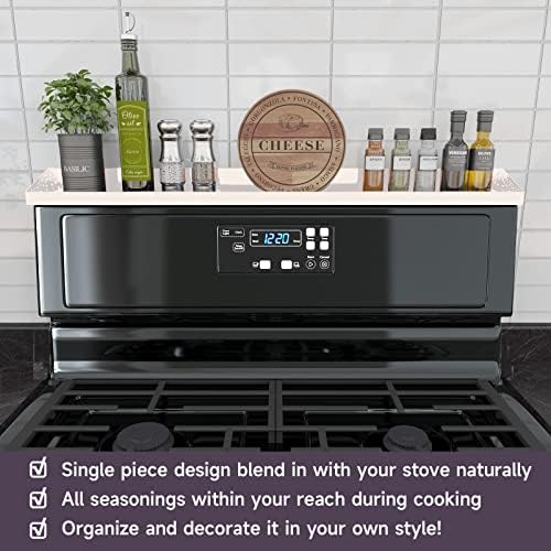 STUTOV 30" Magnetic Stove Top Shelf – White Spice Rack and Seasoning Organizer – Kitchen Shelf for Back of Stove – Over 