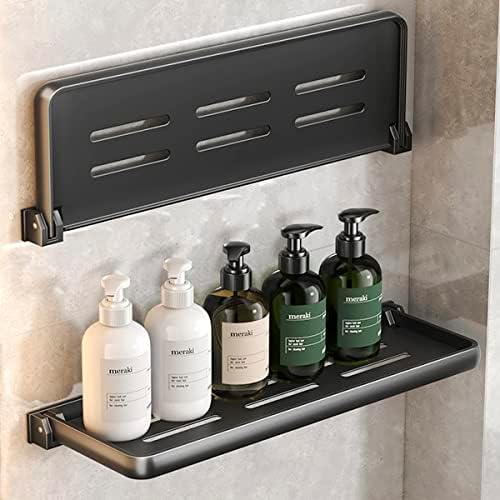 Folding Wall Shelf for Bathroom | 2-Tier Folding Metal Shelves | 90° Fold Up | Wall Mounted Drop Down Floating Shelf for