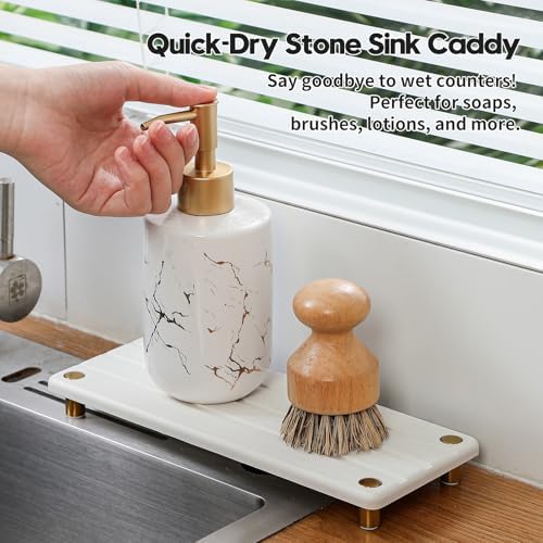 Razborci Instant Dry Sink Caddy Kitchen Sink Organizer, Quick Drying Diatomaceous Earth Stone Sink Tray Sponge Holder So