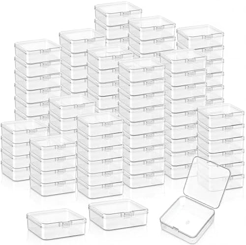 SATINIOR 300 Packs Clear Small Plastic Containers 2.9 X 2.9 X 1 Inches Transparent Storage Box with Hinged Lid in Bulk f
