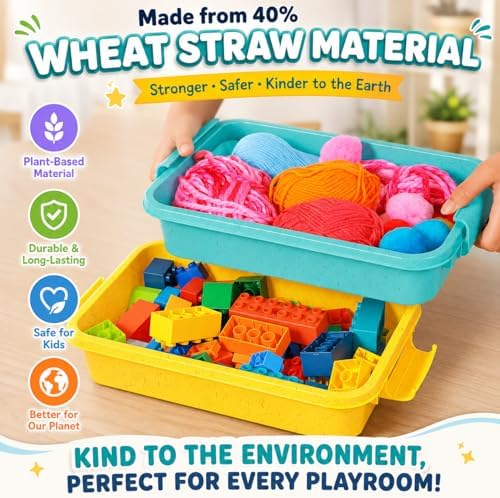 Carolart 3 Pack 12.8 Inch Wheat straw Plastic Storage Bins, Stackable