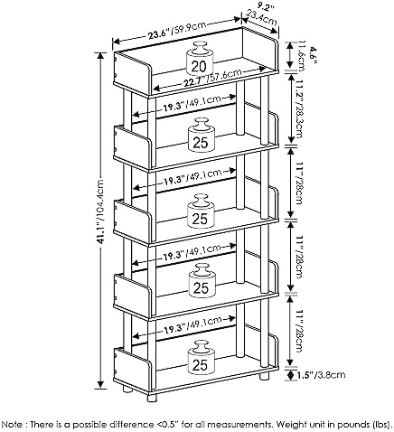 Furinno TURN-N-TUBE 5-Tier Display Shelf, Storage Shelves, Book Shelf, Open Shelves with Rounded Corner Top Edges, for O