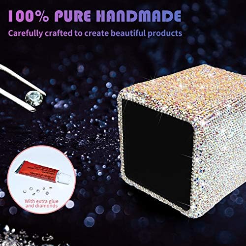 Crystal Pencil Pen Pot Holder Box Bling Rhinestone Pen Organizer Holder Cosmetic Pencil Container Comb Brushes Personalized (Square AB Color)