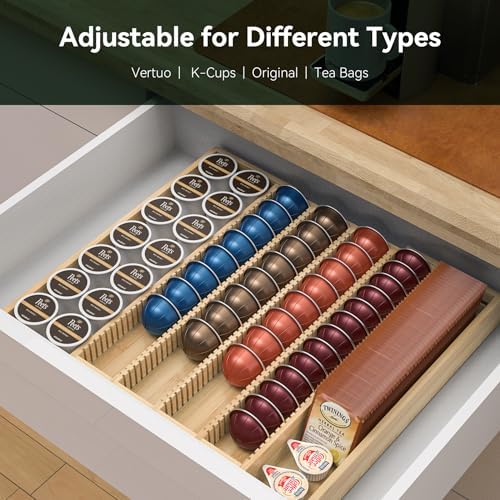Large Expandable Bamboo Coffee Pod Drawer Organizer