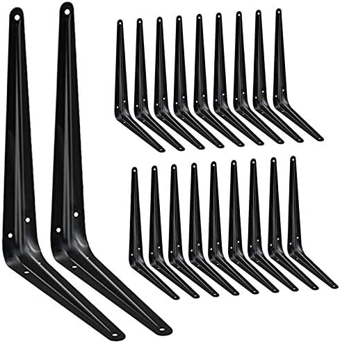 20 Pack Shelf Brackets 10 Inch, Heavy Duty Black Metal Floating Shelf Bracket, Rustic Farmhouse Decorative Iron L Bracke