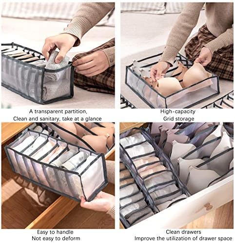 Butishop 6 Pcs Underwear Drawer Organizer Foldable Closet Clothes Dividers Nylon Dresser Compartments Storage Box Set Fi