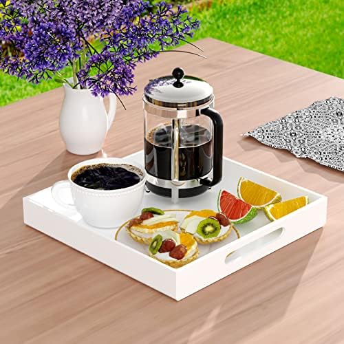 NIUBEE Acrylic Serving Tray 12x12 Inches -Spill Proof- White Decorative Tray Organiser for Ottoman Coffee Table Countert