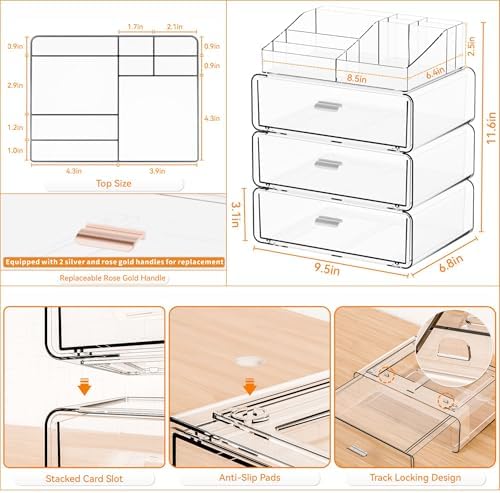 Yieach Clear Acrylic Makeup Organizers Countertop for Dresser,Desk,Bathroom Vanity,4 Tier Stackable Make up Holders and 