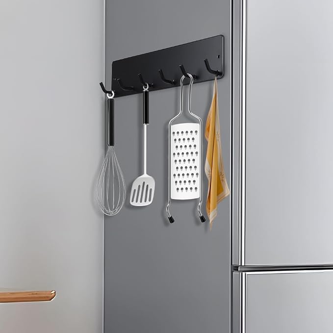 Kalekey Magnetic Key Holder for Metal Front Door Towel Hook Brush Organizer for Laundry Room on Dryer Washer Hat Hanger for Entryway for Festival Holiday Decorations (Black Shiny)