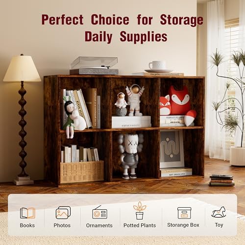 Book Shelf, Wooden Cube Storage Organizer with 11" Open Cubes, Stackable Bookcase for Room Divider Storage, 2 Tier Books
