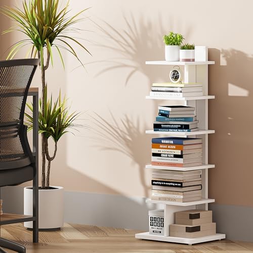 TUTOTAK Book Shelf, Narrow Spine Bookshelf, 6-Tier Bookcase for Small Space