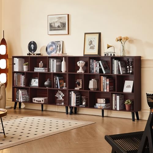 LEYAOYAO 10 Cube Bookshelf, Mid-Century Modern Book Shelf with Legs, Walnut