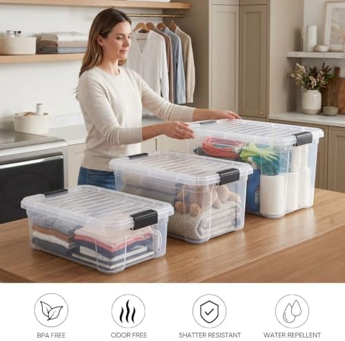 Superio Storage Bins with Lids, Clear Plastic Containers for Organizing, Stackable Totes, BPA Free, Odor Free, Organizer
