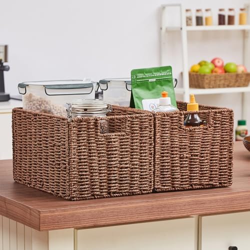 Vagusicc Large Wicker Storage Basket, Set of 2 Baskets for Organizing Brown