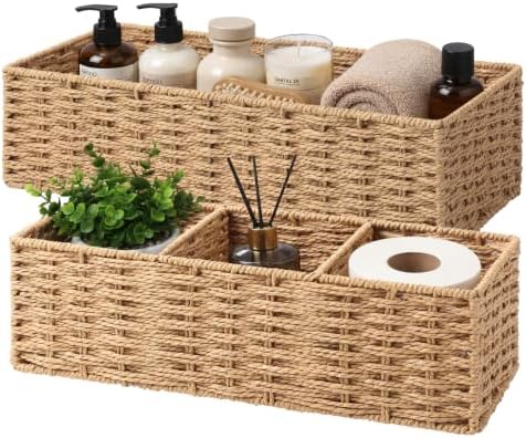 Wicker Toilet Paper Storage Basket Set of 2 for Shelves, Natural