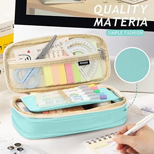KPX Big Capacity Pencil Pen Case Bag with Zipper Office College School Storage Large Capacity Bag Pouch Holder Box Organizer Colorful (Cyan)
