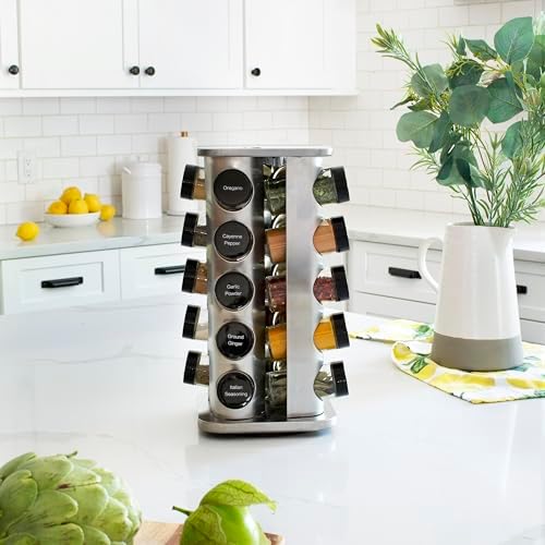 Orii 20 Jar Rotating Spice Rack with Spices Included & 5-Year Free Spice Refill Program – Stainless Steel Countertop Spi