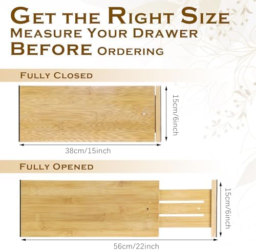 DoubleFill 8 Pcs Deep Bamboo Drawer Dividers, Deep Kitchen Dresser Drawer Organizer with Spring Loaded for Clothes, Adju