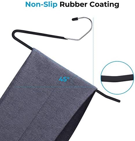 JS Hanger Non Slip Pants Hangers 10 Pack Open Ended Easy Slid Slacks Hangers, Durable Anti-Rust Space Saving Metal Jeans Hangers, Chrome and Black Friction
