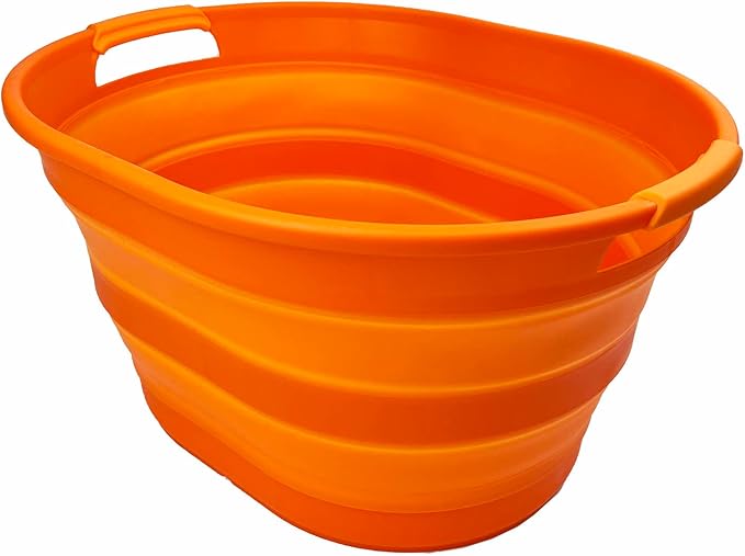 SAMMART 23L (6 Gallons) Collapsible Plastic Laundry Basket - Oval Tub/Basket - Foldable Storage Container/Organizer - Portable Washing Tub - Space Saving Laundry Hamper (Orange)