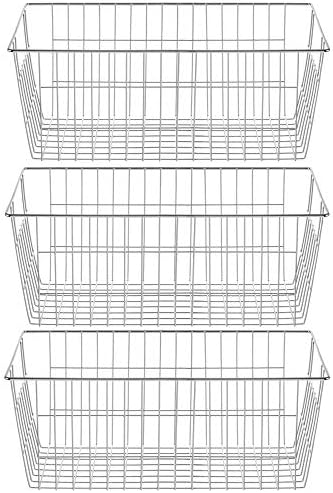 SANNO Farmhouse Freezer Bastets Organizer Bin Large Metal Wire Food Storage Organizer Bin Basket - for Kitchen Cabinets,
