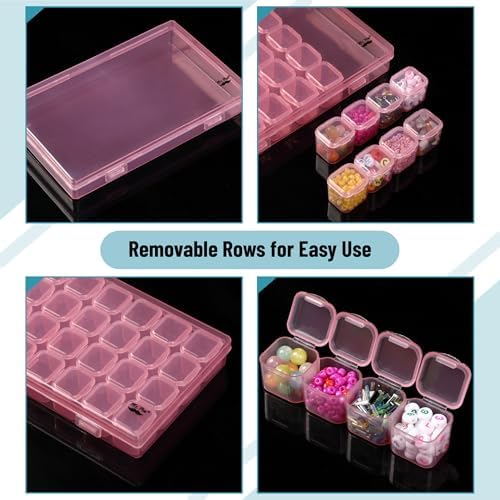 Mr. Pen- Bead Storage Containers, 28 Grids, 2 Pack, Transparent Pink