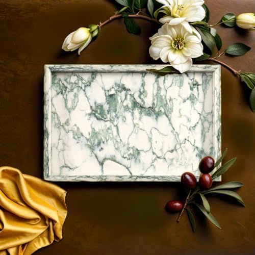 Yew & Tulip Natural Marble Vanity Tray, Nature Marble with Green Textures Serving Tray for Bathroom, Kitchen, Vanity, Ho