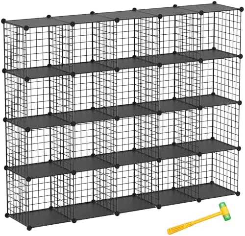 Wire Cube Storage Organizer, 20-Cube Metal Storage Shelves Bookshelf, Stackable Modular Closet Organizer for Bedroom Liv