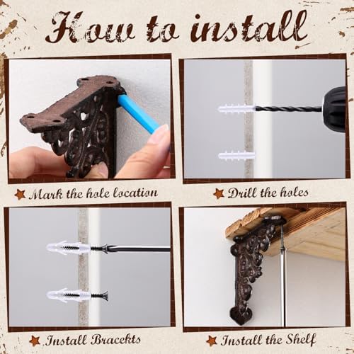 Blulu 4 Pack Decorative Shelf Brackets, Vintage Cast Iron Brackets