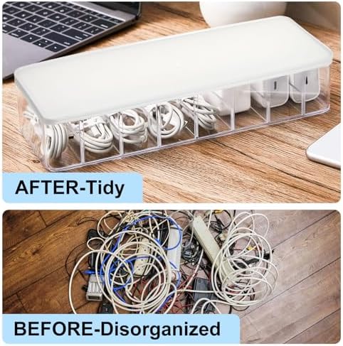 Tatuo Cord Organizer Box with Lid, Clear, White, 1 Pack