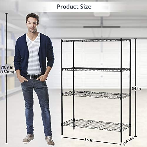 Dkeli 4-Shelf Adjustable Heavy Duty Metal Storage Shelving, 250 Capacity Per Shelf, 36" X 14" X 54" Wire Shelving Unit R